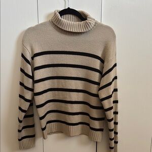 Pink Lily Beige and Black Striped Turtleneck Sweater